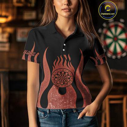Skull Firefighter Orange-Black Custom Flame Dart Shirt For Women, Dart Team Jerseys NYN0229