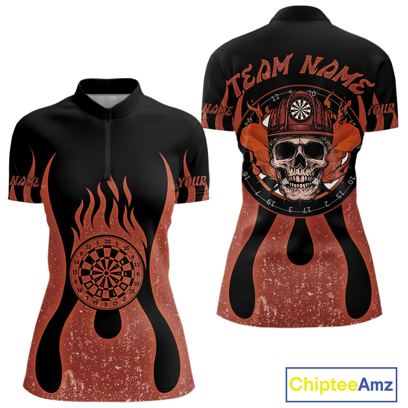 Skull Firefighter Orange-Black Custom Flame Dart Shirt For Women, Dart Team Jerseys NYN0229