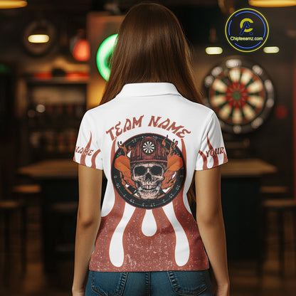 Skull Firefighter Orange-White Custom Flame Dart Shirt For Women, Dart Team Jerseys NYN0230