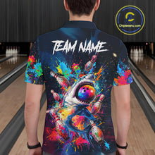 Load image into Gallery viewer, Male bowler wearing funny shark bowling jersey during league competition, premium bowling apparel for animal lovers, casual bowlers and tournament players, symbolizing fun, fearless competition and confidence.