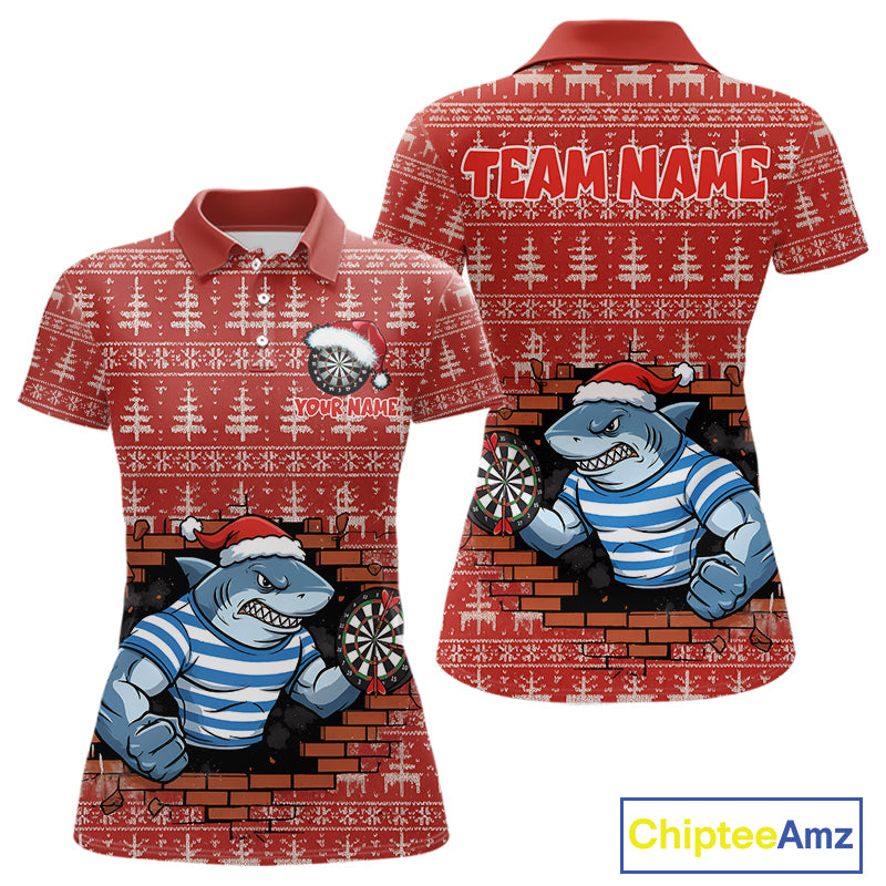 Funny Shark Dartboard Christmas Women Darts Polo Shirt Custom Xmas Dart Jerseys NYN1851