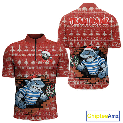 Funny Shark Dartboard Christmas Men Darts Quarter-Zip Shirt Custom Xmas Dart Jerseys NYN1851