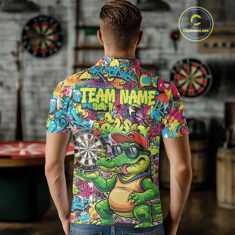 Cool Crocodile Dartboard Graffiti Darts Polo Shirt For Men Custom Funny Dart Jerseys NYN1852