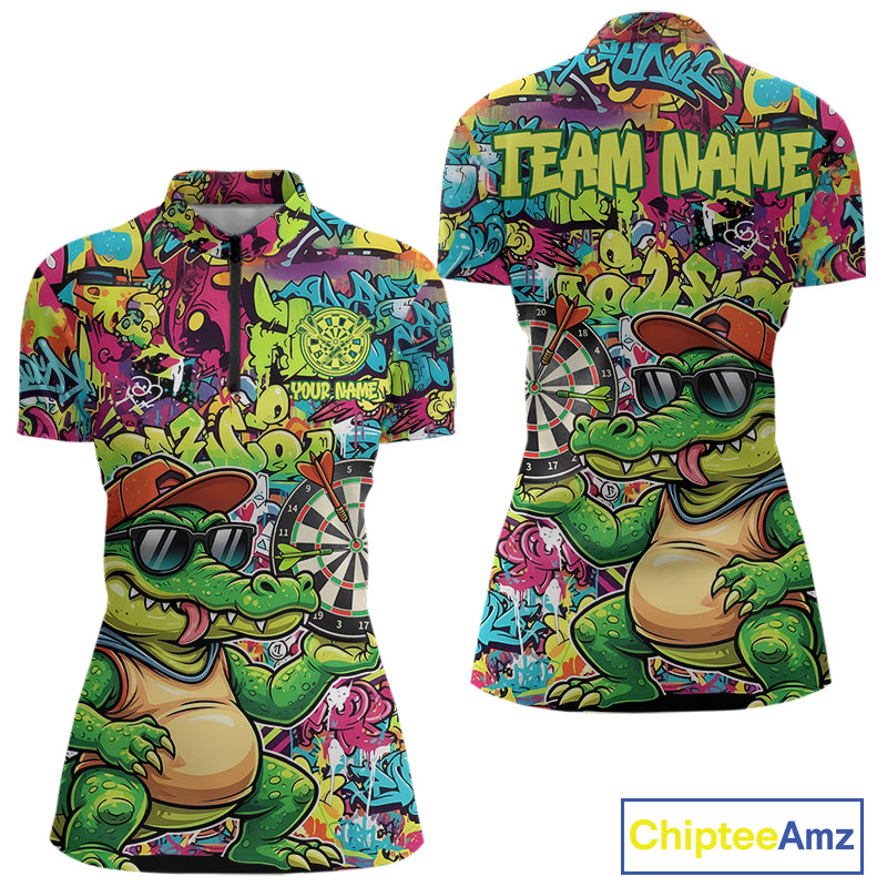 Cool Crocodile Dartboard Graffiti Darts Quarter-Zip Shirt For Women Custom Funny Dart Jerseys NYN1852