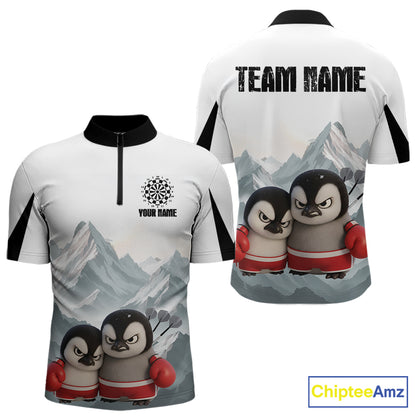 Boxing Fierce Penguin Duo Couple Men Darts 1/4-Zip Shirt Custom Funny Dart Team Jerseys NYN2357