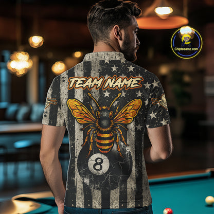 Funny Bee Crack Pool 8 Ball Men's Billiard Polo & 1/4 Zip Shirt Custom Billiard Ball Attire NYN2360