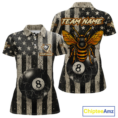 Funny Bee Crack Pool 8 Ball Women's Billiard Polo & 1/4 Zip Shirt Custom Billiard Ball Attire NYN2360