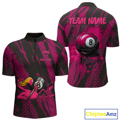 Funny Flamingo Pool Men's Billiard Team Shirts Custom Pink Grunge 8 Ball Billiard Attire NYN2363