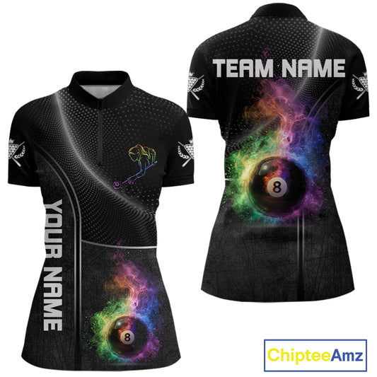 Personalized Colorful Smoke 8 Ball Women Billiard Polo & 1/4 Zip Shirt Pool Billiard Apparel NYN2370