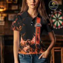 Load image into Gallery viewer, Custom Orange Ribbon Flames Phoenix Dart Shirts For Women Dart Tournament Team Jerseys NYN0069