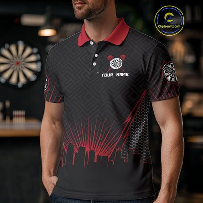 Custom Black And Red Fire Flame Dartboard Dart Shirts For Men, Dart Tournament Jerseys NYN0071