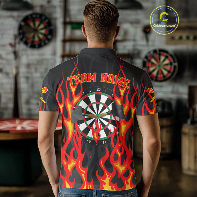 Custom Red Flames Dartboard Dart Shirts For Men Outfits Dart Team Jerseys NYN0072