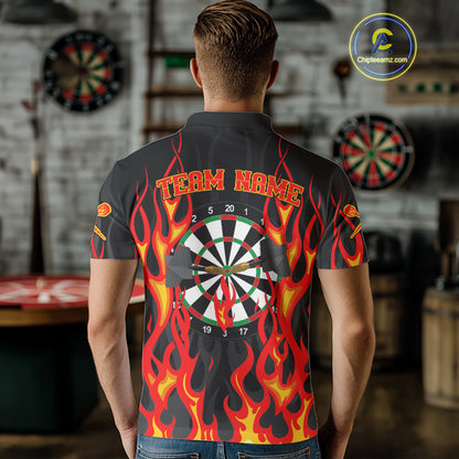 Custom Red Flames Dartboard Dart Shirts For Men Outfits Dart Team Jerseys NYN0072