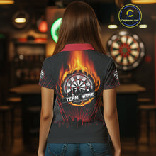 Load image into Gallery viewer, Custom Black And Red Fire Flame Dartboard Dart Shirts For Women, Dart Tournament Jerseys NYN0071