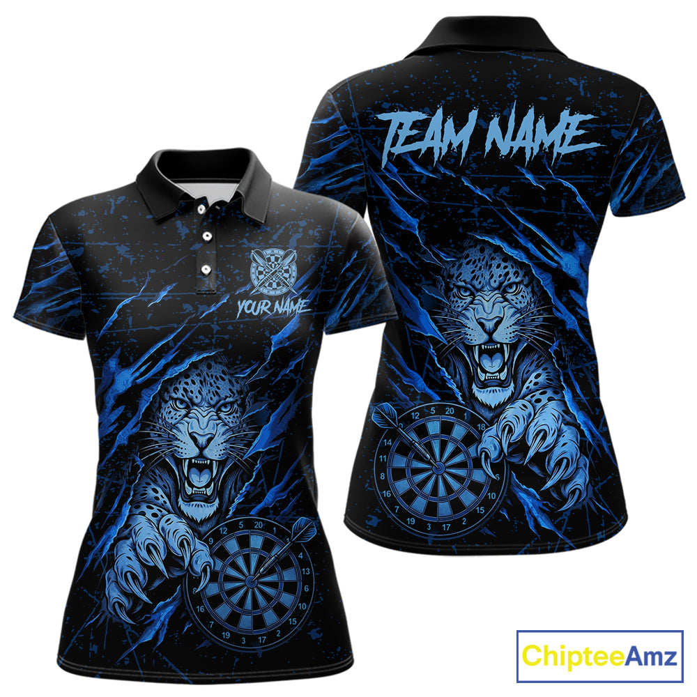 Blue Grunge Funny Tiger Women Dart Polo & 1/4-Zip Shirt Custom Name Tiger Dart Jersey For Darters NYN2973