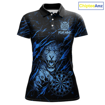 Blue Grunge Funny Tiger Women Dart Polo & 1/4-Zip Shirt Custom Name Tiger Dart Jersey For Darters NYN2973