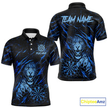 Load image into Gallery viewer, Blue Grunge Funny Tiger Men Dart Polo &amp; 1/4-Zip Shirt Custom Name Tiger Dart Jersey For Darters NYN2973