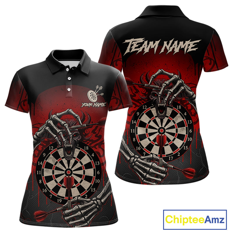 Custom Devil Skeleton Red Dripping Dartboard Women Darts Polo Shirt Outfits Dart Jerseys NYN1855