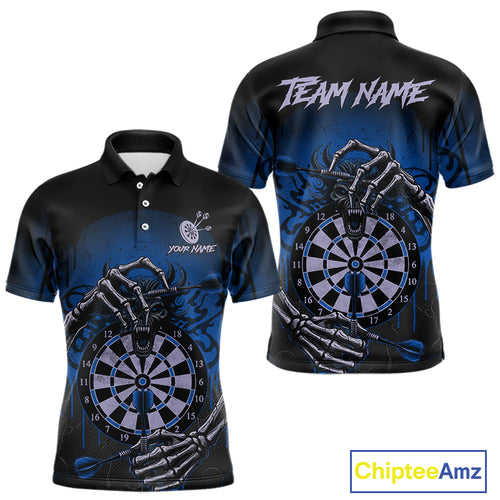 Custom Devil Skeleton Blue Dripping Dartboard Men Darts Polo Shirt Outfits Dart Jerseys NYN1856