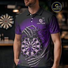 Load image into Gallery viewer, Custom Devil Skeleton Purple Dripping Dartboard Men Darts Polo Shirt Outfits Dart Jerseys NYN1857