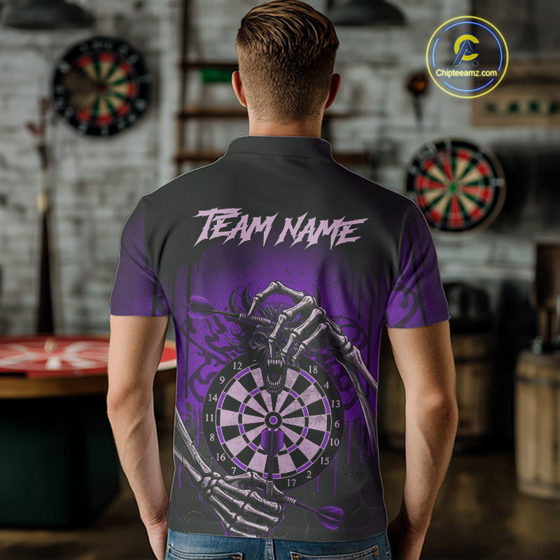 Custom Devil Skeleton Purple Dripping Dartboard Men Darts Polo Shirt Outfits Dart Jerseys NYN1857