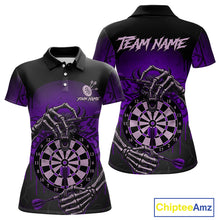 Load image into Gallery viewer, Custom Devil Skeleton Purple Dripping Dartboard Women Darts Polo Shirt Outfits Dart Jerseys NYN1857