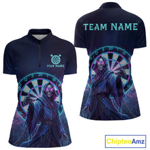 Load image into Gallery viewer, Custom Galaxy Purple Grim Reaper Dartboard Women Darts Quarter-Zip Shirt Colorful Dart Jerseys NYN1865