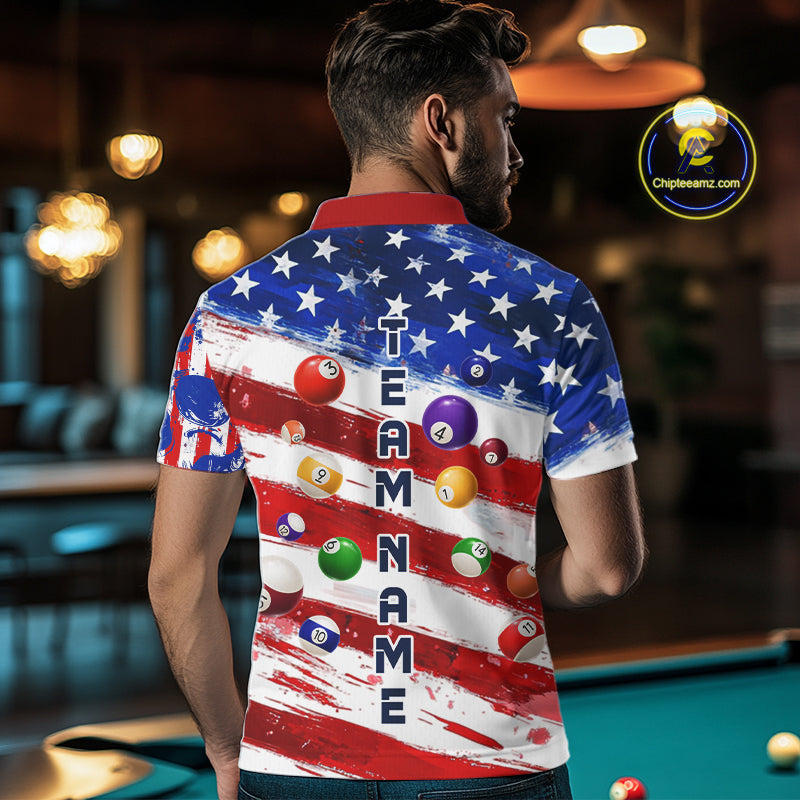 US Flag 8 Ball Pool Men Billiard Team Polo & 1/4-Zip Shirt Custom Billiard Attire Jersey NYN2373
