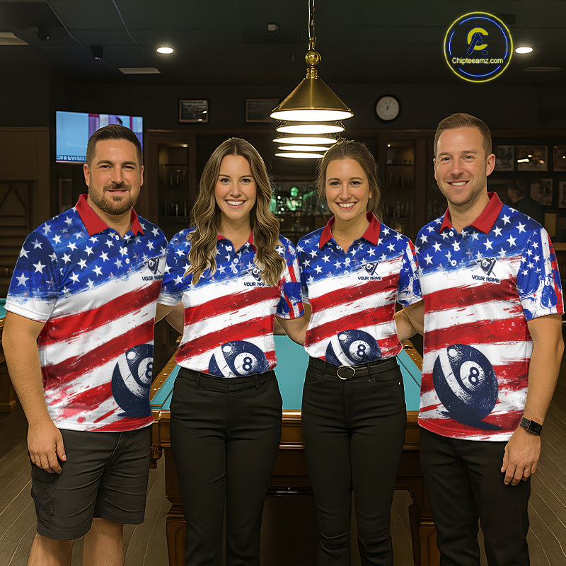 US Flag 8 Ball Pool Men Billiard Team Polo & 1/4-Zip Shirt Custom Billiard Attire Jersey NYN2373