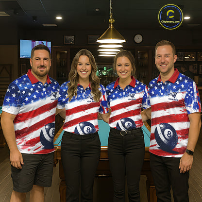 US Flag 8 Ball Pool Men Billiard Team Polo & 1/4-Zip Shirt Custom Billiard Attire Jersey NYN2373