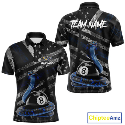 Blue Grunge Cobra 8 Ball Pool Men Billiard Polo & 1/4-Zip Shirt Custom Billiard Attire Jersey NYN2374