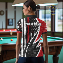 Load image into Gallery viewer, Black &amp; Red US Flag 8 Ball Women Billiard Team Shirt Custom Polo &amp; 1/4-Zip Pool Billiard Attire NYN2377