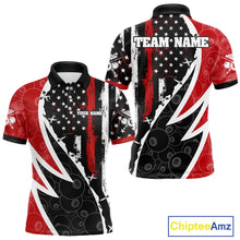 Load image into Gallery viewer, Black &amp; Red US Flag 8 Ball Men Billiard Team Shirt Custom Polo &amp; 1/4-Zip Pool Billiard Attire NYN2377