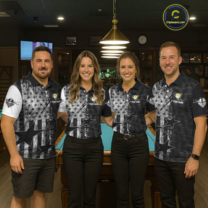 US Flag Grunge 9 Ball Pool Men Billiard Team Shirt Personalized Polo & 1/4-Zip Billiard Gifts NYN2380