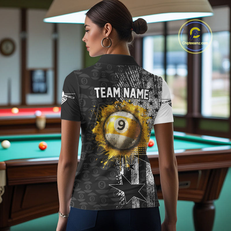 US Flag Grunge 9 Ball Pool Women Billiard Team Shirt Personalized Polo & 1/4-Zip Billiard Gifts NYN2380