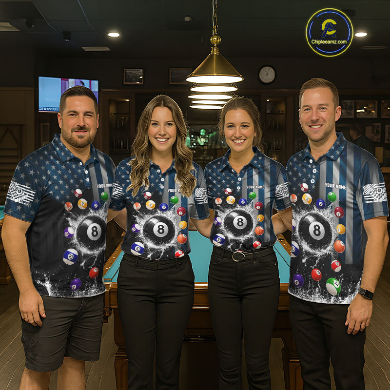 Watering 8 Ball Women Billiard Polo & 1/4-Zip Shirt Custom US Flag Pool Billiard Team Apparel NYN2384