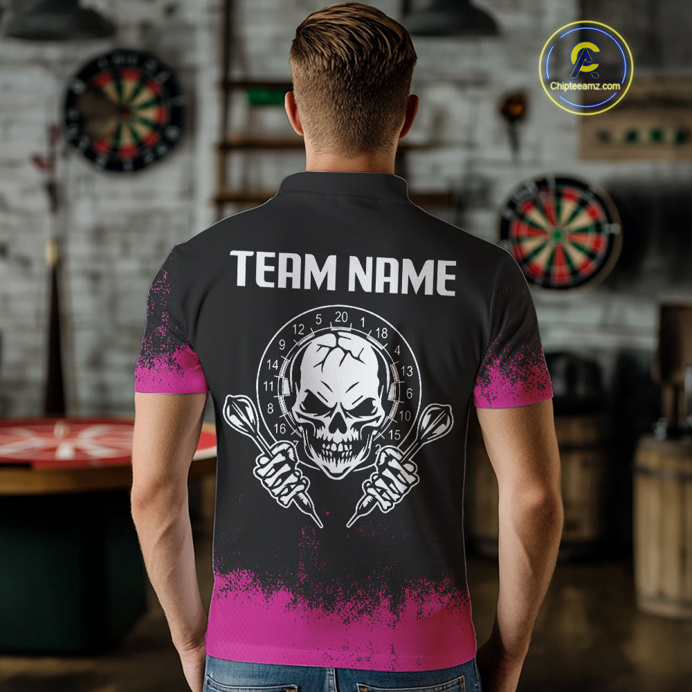 Custom Black And Pink Skull Grunge Dart Shirts For Men Outfits Dart Team Jerseys NYN0078