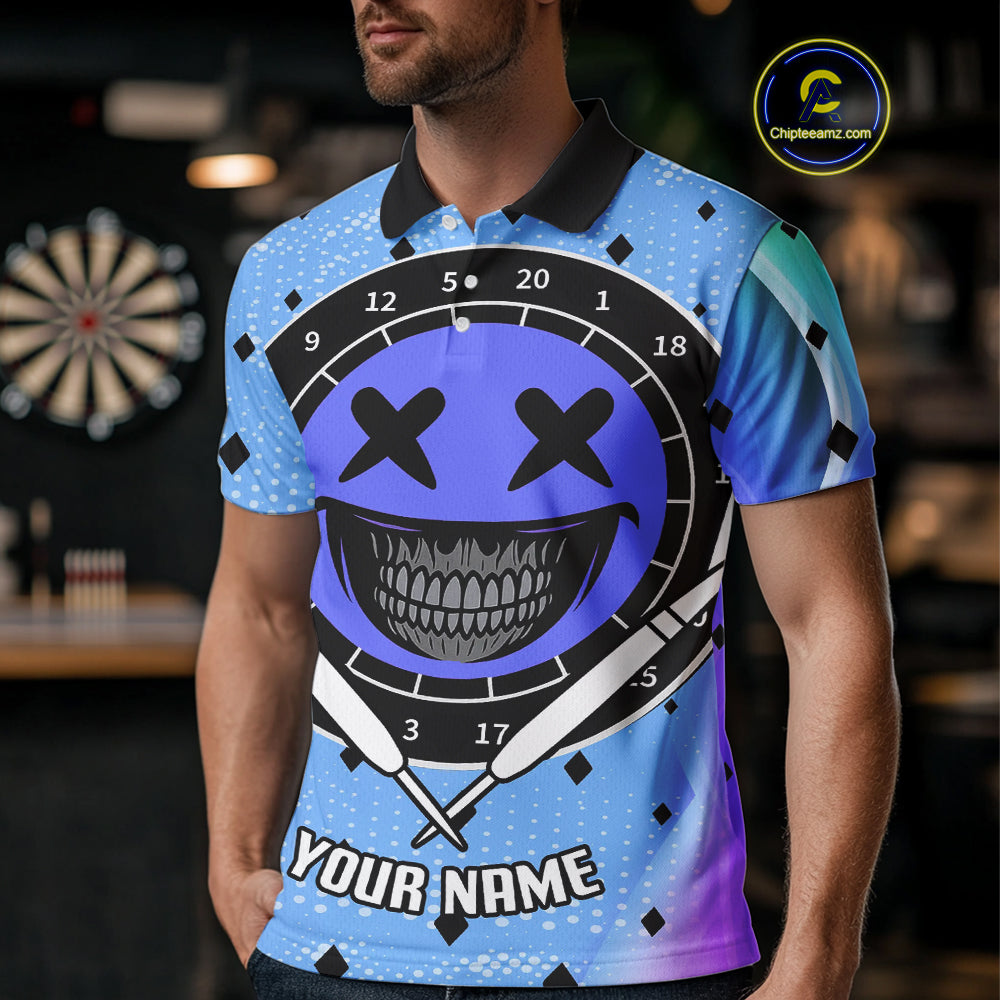 Smile Face Dartboard Custom Funny Blue Dart Shirts For Men, Dart Team Jerseys NYN0084