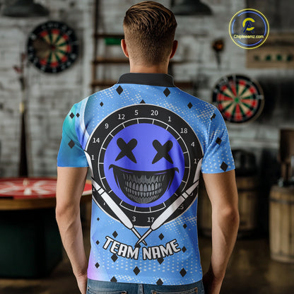 Smile Face Dartboard Custom Funny Blue Dart Shirts For Men, Dart Team Jerseys NYN0084