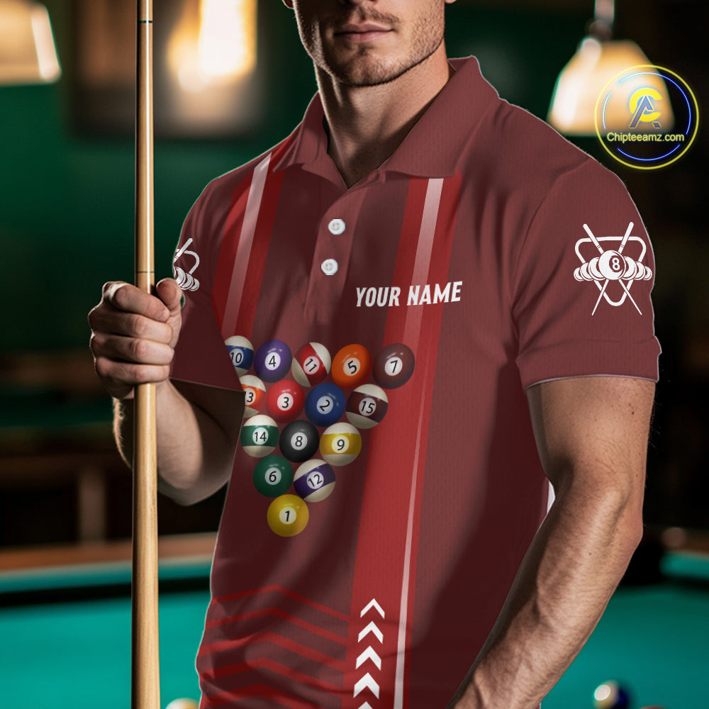 Personalized Red Ball Billiard  Polo & 1/4 Zip Shirt For Men Custom Pool Team Shirt Billiard Jersey NYN2981