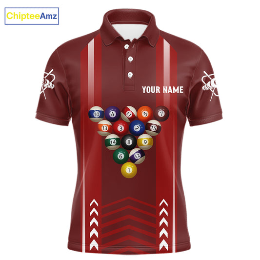 Personalized Red Ball Billiard  Polo & 1/4 Zip Shirt For Men Custom Pool Team Shirt Billiard Jersey NYN2981