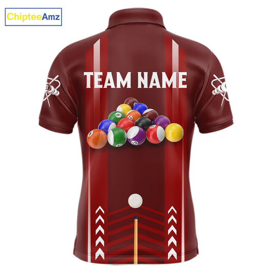Personalized Red Ball Billiard  Polo & 1/4 Zip Shirt For Men Custom Pool Team Shirt Billiard Jersey NYN2981
