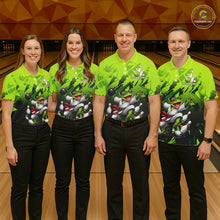 Load image into Gallery viewer, Funny Frog Bowling Ball And Pins Shirt For Women Custom Green Polo Quarter-Zip Bowling Team Attire NYN3685