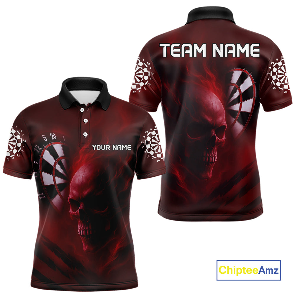 Custom Red Smokes Skull Dartboard Dart Men Polo Shirt Outfits Dart Jerseys NYN1566