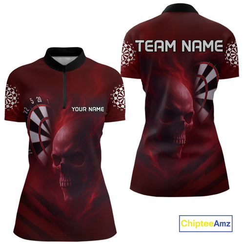 Custom Red Smokes Skull Dartboard Dart Women 1/4-Zip Shirt Outfits Dart Jerseys NYN1566