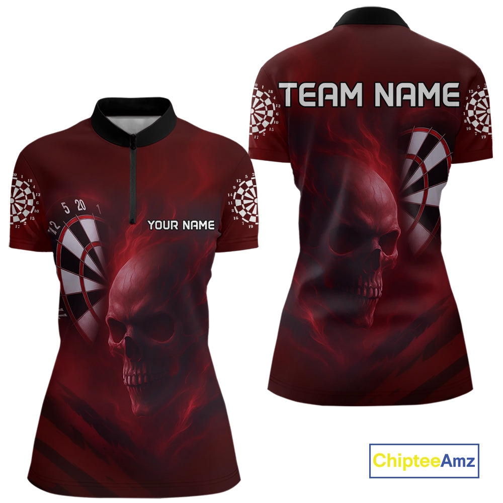 Custom Red Smokes Skull Dartboard Dart Women 1/4-Zip Shirt Outfits Dart Jerseys NYN1566
