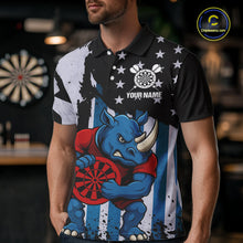 Load image into Gallery viewer, Custom Blue Red Rhino Dartboard Funny Dart Men Polo Shirt US Flag Dart Jerseys NYN1568