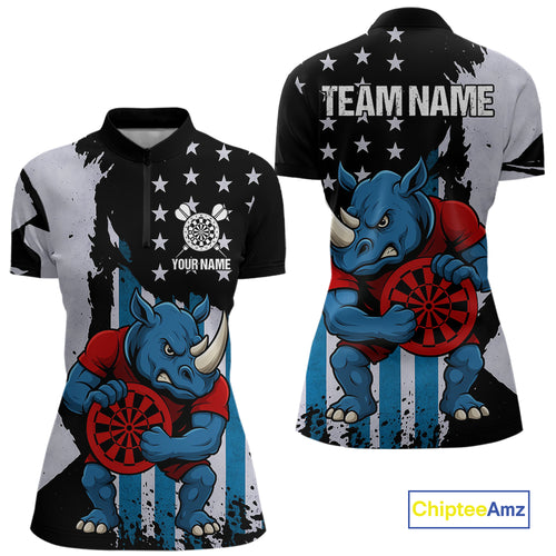 Custom Blue Red Rhino Dartboard Funny Dart Women 1/4-Zip Shirt US Flag Dart Jerseys NYN1568