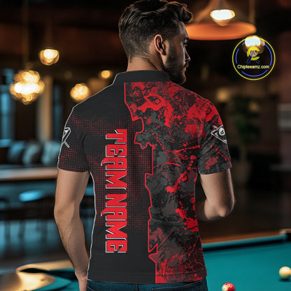 Red Grunge Splatter 8 Ball Pool Men Billiard Polo & 1/4-Zip Shirt Personalized Billiard Gifts NYN2391