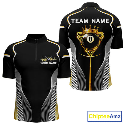Black & Gold 8 Ball Pool Crown Men Billiard Team Shirt Custom Billiards Balls & Cue Gifts NYN2394